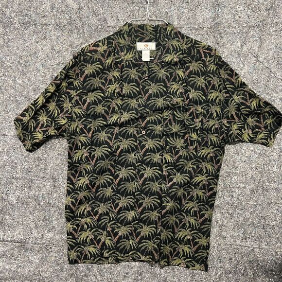Chiamare Button Down Men XL Black Palm Trees Short Sleeve Hawaiian Tropical - Picture 1 of 9